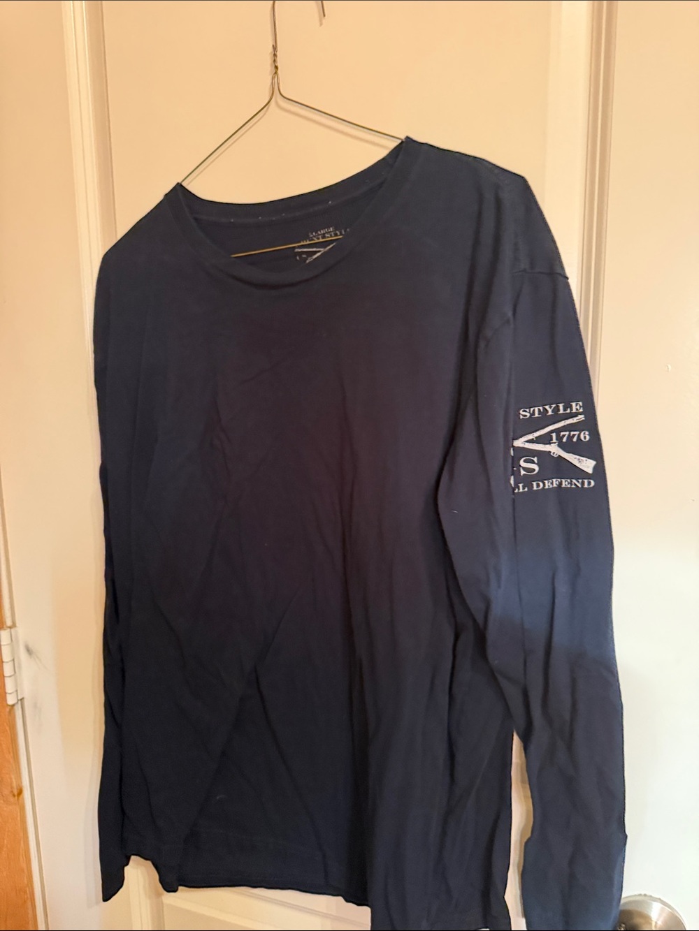 Grunt Style Navy Long Sleeve Graphic Tee with Sleeve Print